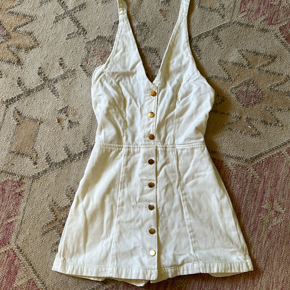 Reformation white denim halter romper
